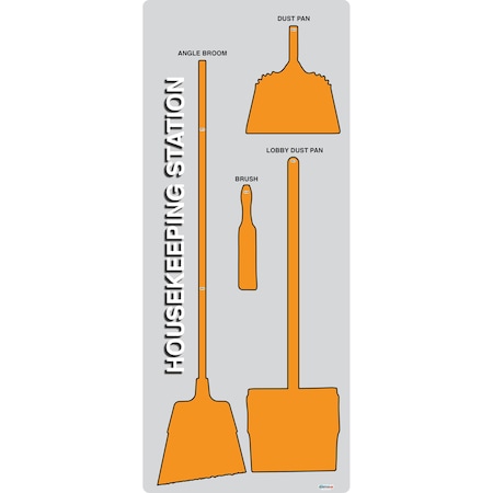 5S Supplies 5S Housekeeping Shadow Board Broom Station Version 16 - Gray Board / Orange Shadows No Broom HSB-V16-GRAY/ORANGE-BO